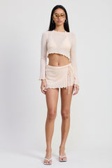 Long Sleeve Boat Neck Cropped Top