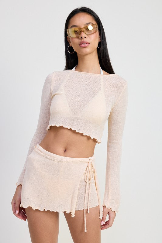 Long Sleeve Boat Neck Cropped Top