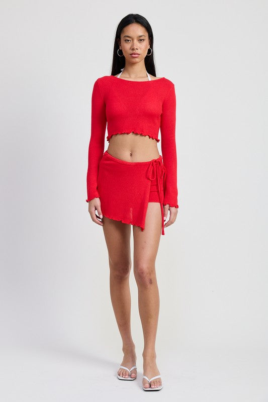 Long Sleeve Boat Neck Cropped Top