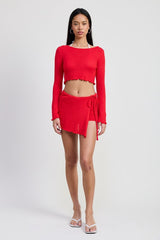Long Sleeve Boat Neck Cropped Top