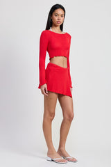 Long Sleeve Boat Neck Cropped Top