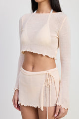 Long Sleeve Boat Neck Cropped Top