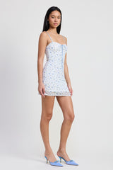 MINI FLORAL DRESS WITH PEEK A BOO LACE