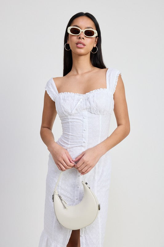 Square Neck Midi Cap Sleeve Dress