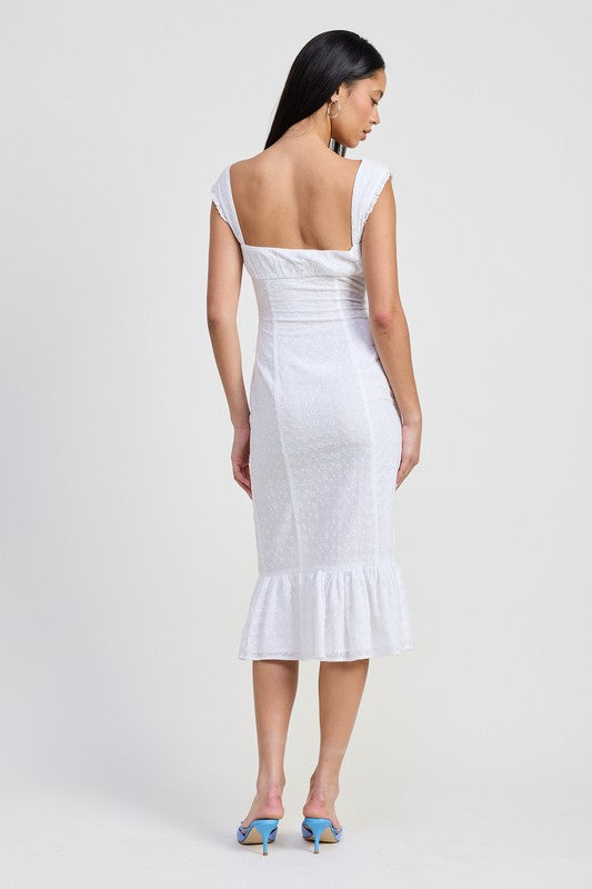 Square Neck Midi Cap Sleeve Dress