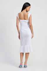 Square Neck Midi Cap Sleeve Dress
