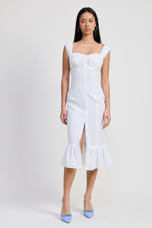 Square Neck Midi Cap Sleeve Dress