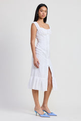 Square Neck Midi Cap Sleeve Dress