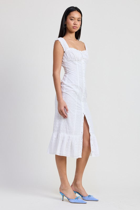 Square Neck Midi Cap Sleeve Dress