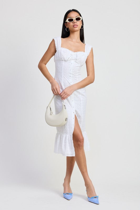 Square Neck Midi Cap Sleeve Dress