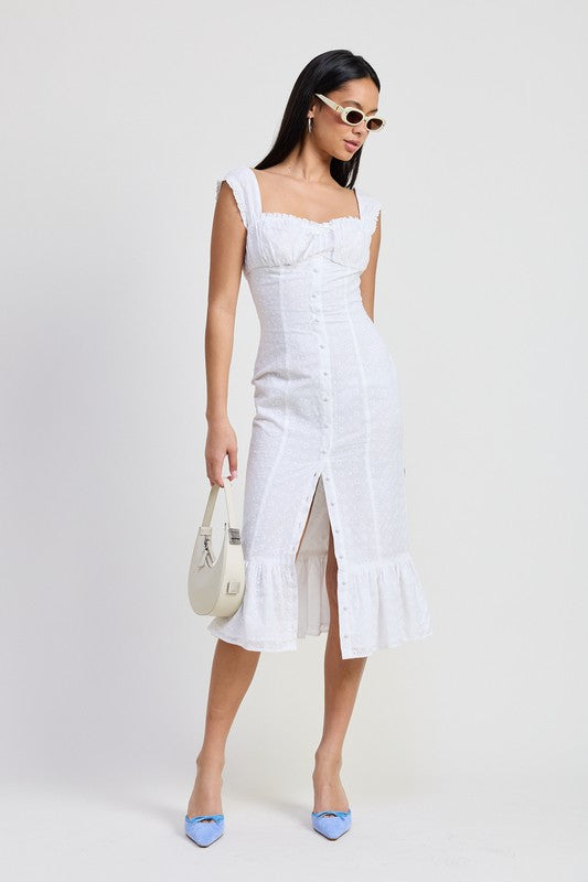 Square Neck Midi Cap Sleeve Dress