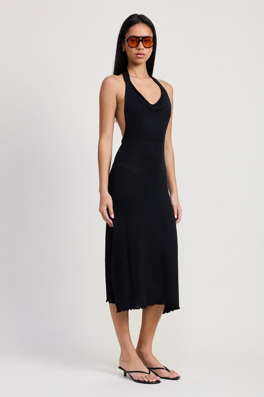 COWN NECK MIDI OPEN BACK DRESS