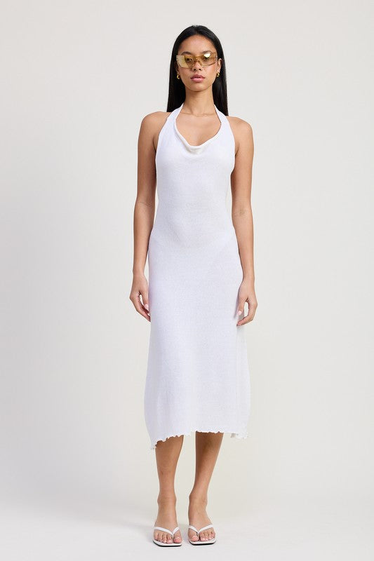 COWN NECK MIDI OPEN BACK DRESS
