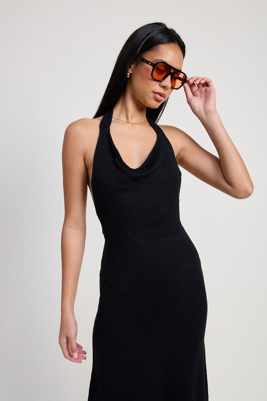 COWN NECK MIDI OPEN BACK DRESS