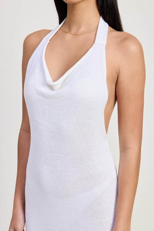COWN NECK MIDI OPEN BACK DRESS