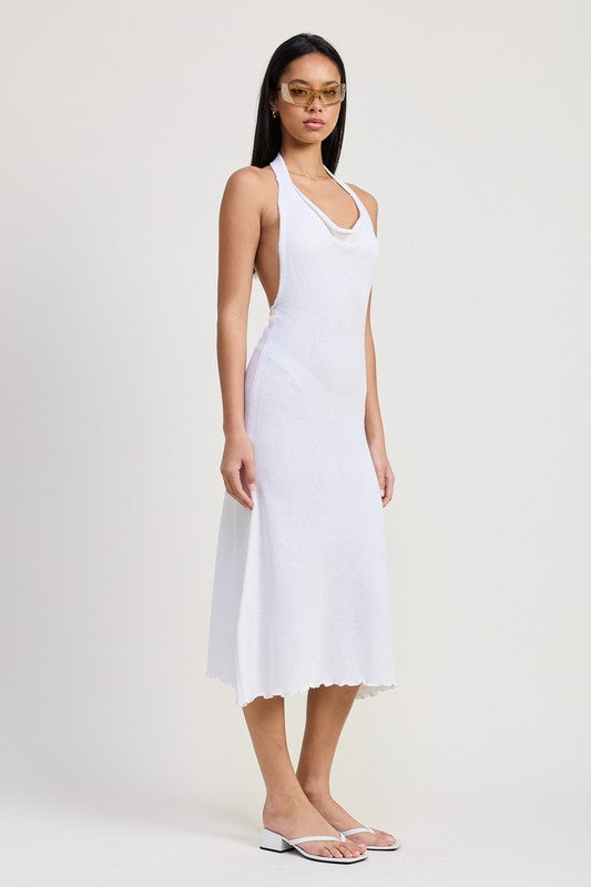 COWN NECK MIDI OPEN BACK DRESS