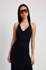 COWN NECK MIDI OPEN BACK DRESS