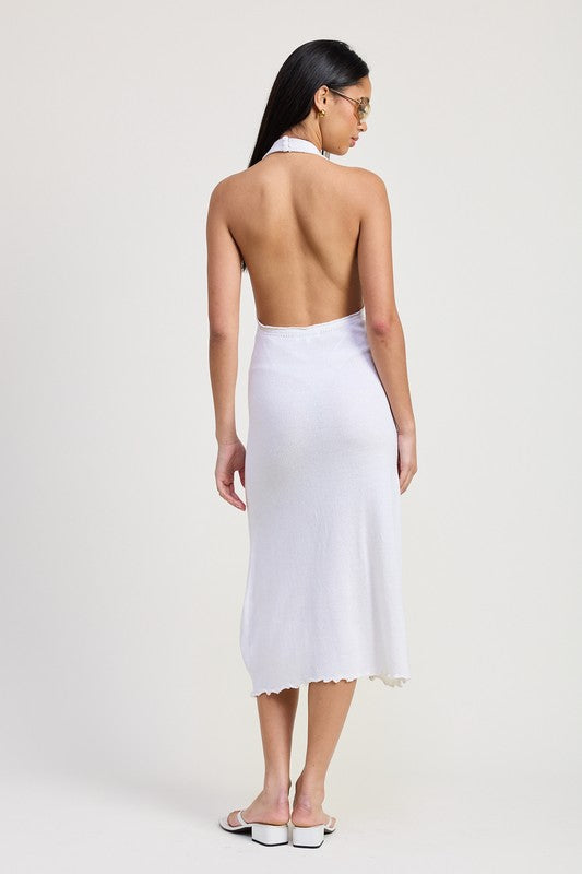 COWN NECK MIDI OPEN BACK DRESS
