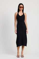 COWN NECK MIDI OPEN BACK DRESS