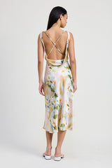 Floral Midi Cowl Neck Dress