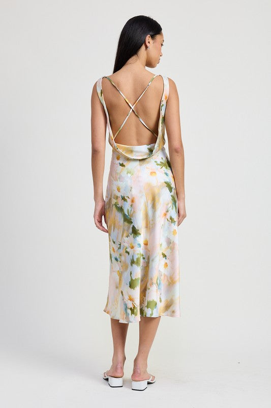 Floral Midi Cowl Neck Dress
