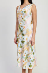 Floral Midi Cowl Neck Dress