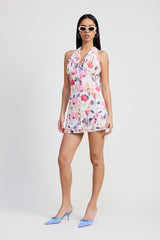 Mini Halter Neck Floral Dress