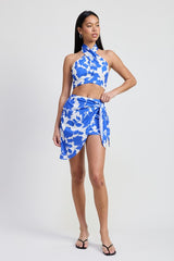 Cropped Floral Halter Neck Top