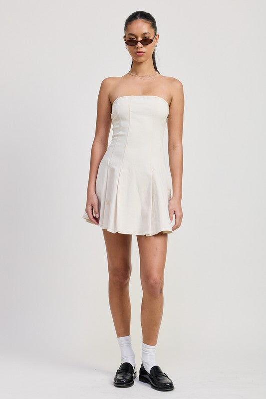 STRAPLESS MINI RUFFLE DRESS