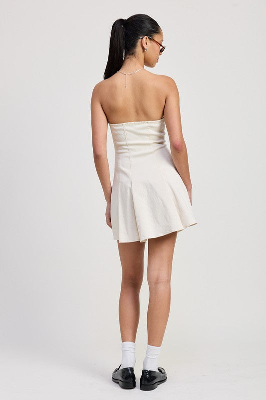 STRAPLESS MINI RUFFLE DRESS