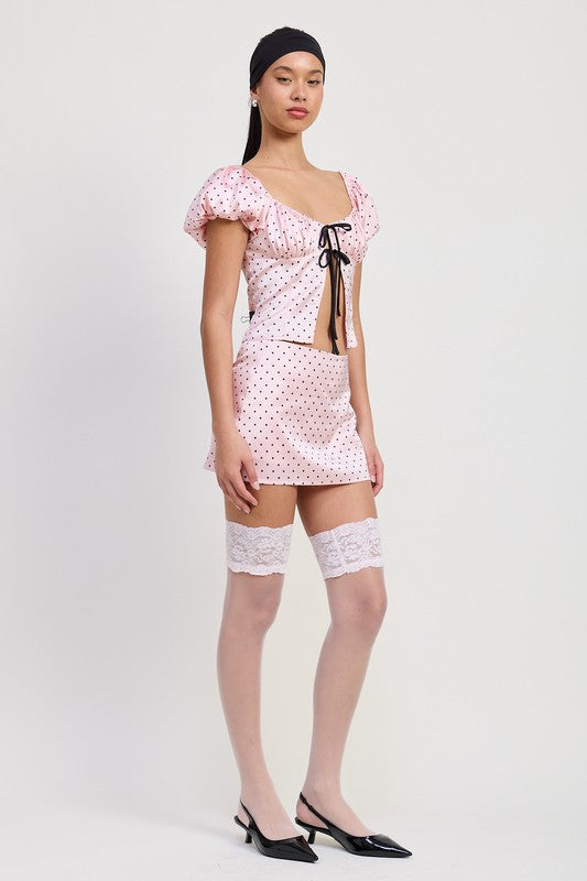 Squared Neck Polka Dot Bubble Sleeve Top