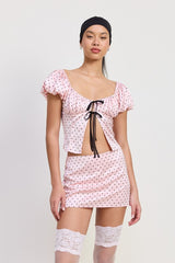 Squared Neck Polka Dot Bubble Sleeve Top