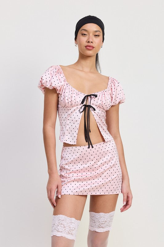 Squared Neck Polka Dot Bubble Sleeve Top