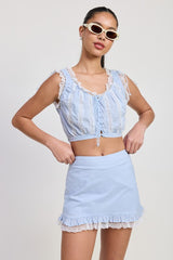 SLEEVELESS LACE RUFFLED TOP