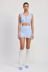 SLEEVELESS LACE RUFFLED TOP