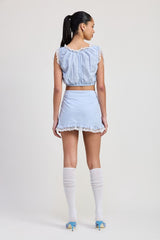 SLEEVELESS LACE RUFFLED TOP