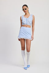 RUFFLED MINI SKIRT WITH LACE DETAIL