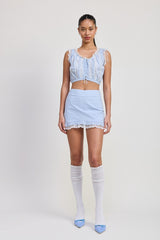 RUFFLED MINI SKIRT WITH LACE DETAIL