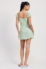 MIX MEDIA MINI RUCHED DRESS