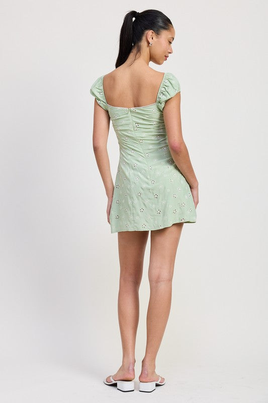 MIX MEDIA MINI RUCHED DRESS