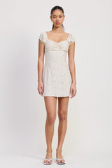 MIX MEDIA MINI RUCHED DRESS