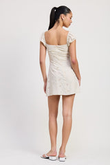 MIX MEDIA MINI RUCHED DRESS