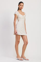 MIX MEDIA MINI RUCHED DRESS