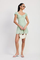MIX MEDIA MINI RUCHED DRESS