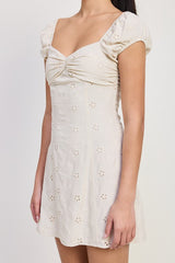 MIX MEDIA MINI RUCHED DRESS
