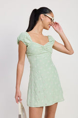 MIX MEDIA MINI RUCHED DRESS
