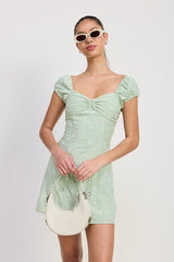 MIX MEDIA MINI RUCHED DRESS
