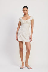 MIX MEDIA MINI RUCHED DRESS
