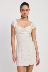 MIX MEDIA MINI RUCHED DRESS