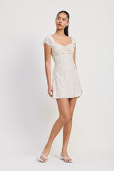 MIX MEDIA MINI RUCHED DRESS